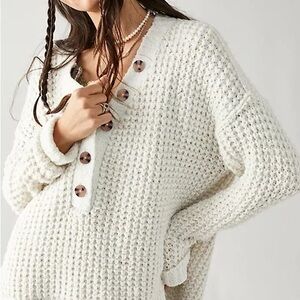 Free People White V-Neck Sweater